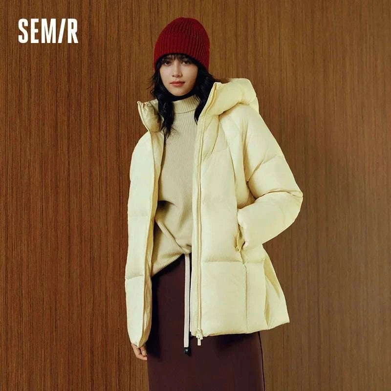 Women's 90% Down Mid-Length Winter Jacket with Hood & Stain Protection-Black / XS / China Mainland