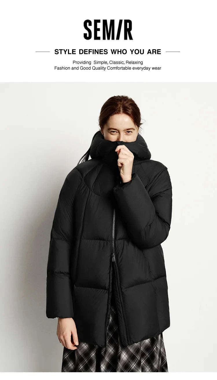 Women's 90% Down Mid-Length Winter Jacket with Hood & Stain Protection-Black / XS / China Mainland