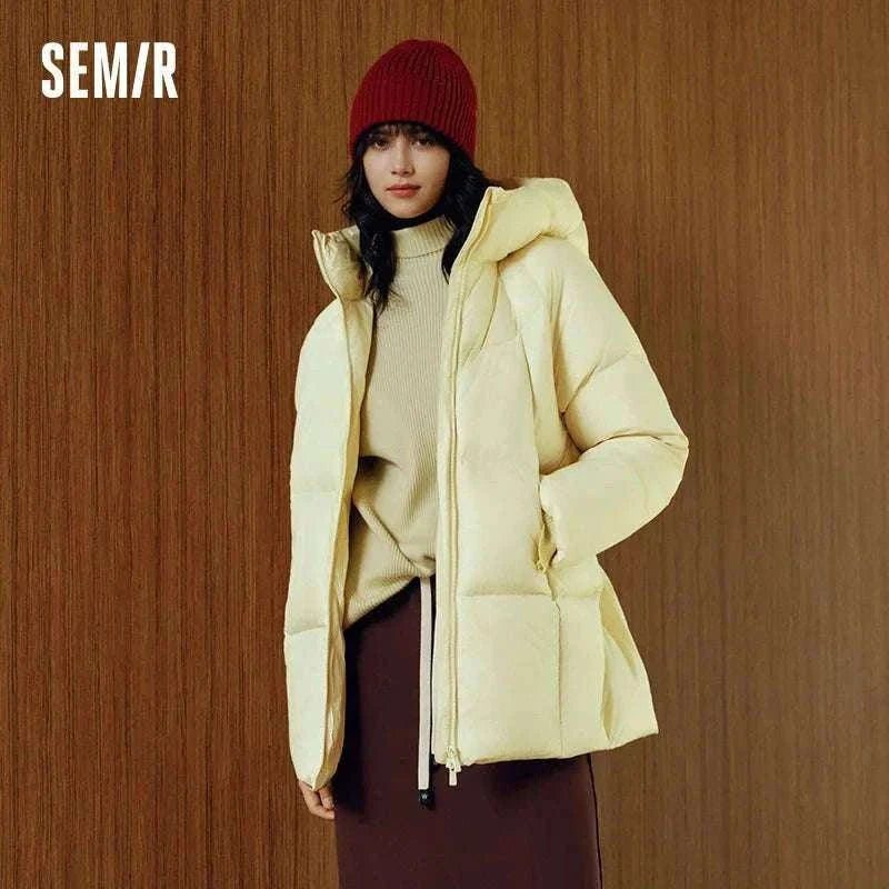 Women's 90% Down Mid-Length Winter Jacket with Hood & Stain Protection-Black / XS / China Mainland