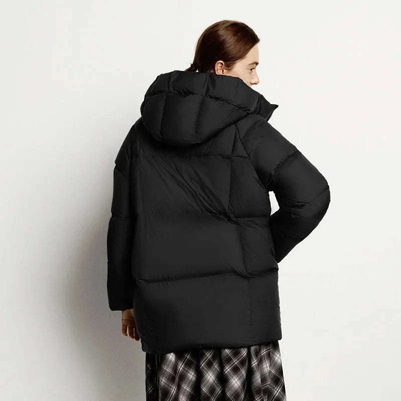 Women's 90% Down Mid-Length Winter Jacket with Hood & Stain Protection-Black / XS / China Mainland