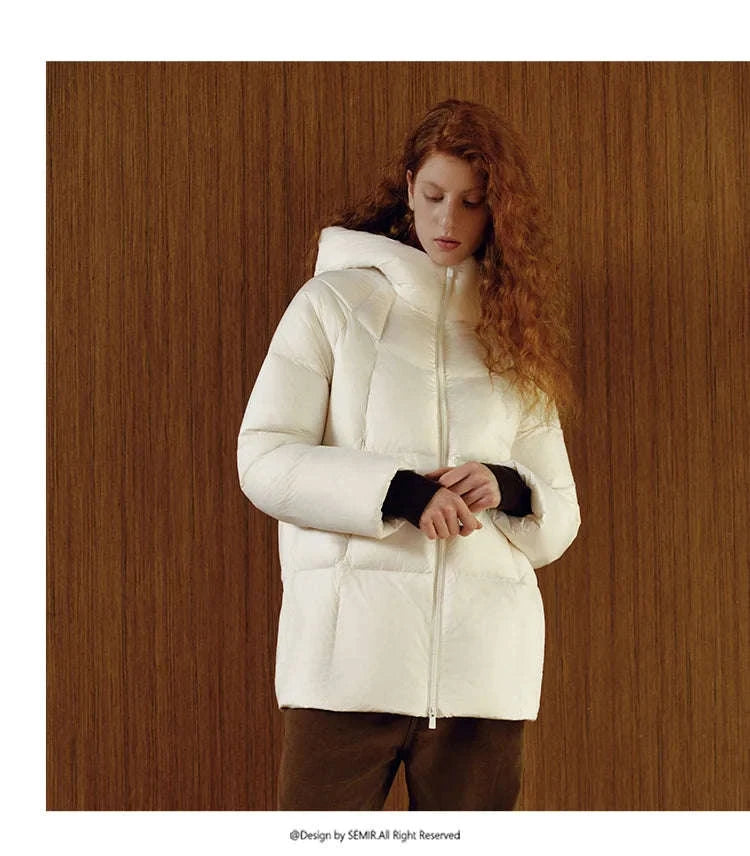 Women's 90% Down Mid-Length Winter Jacket with Hood & Stain Protection-Black / XS / China Mainland