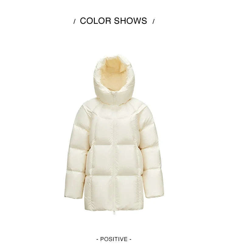 Women's 90% Down Mid-Length Winter Jacket with Hood & Stain Protection-Black / XS / China Mainland