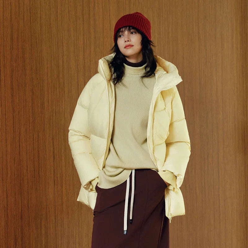 Women's 90% Down Mid-Length Winter Jacket with Hood & Stain Protection-Black / XS / China Mainland