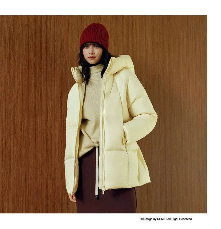 Women's 90% Down Mid-Length Winter Jacket with Hood & Stain Protection-Black / XS / China Mainland