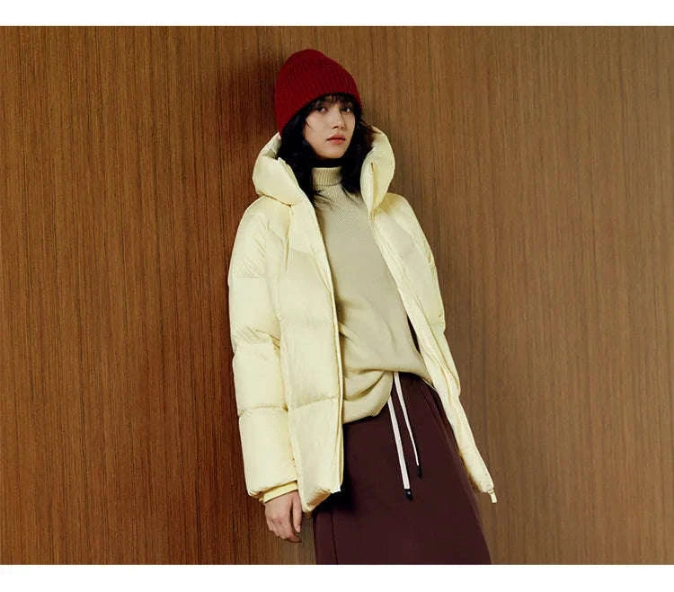 Women's 90% Down Mid-Length Winter Jacket with Hood & Stain Protection-Black / XS / China Mainland