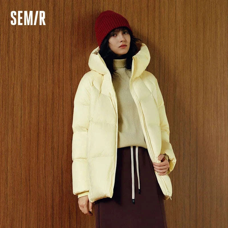Women's 90% Down Mid-Length Winter Jacket with Hood & Stain Protection-Black / XS / China Mainland