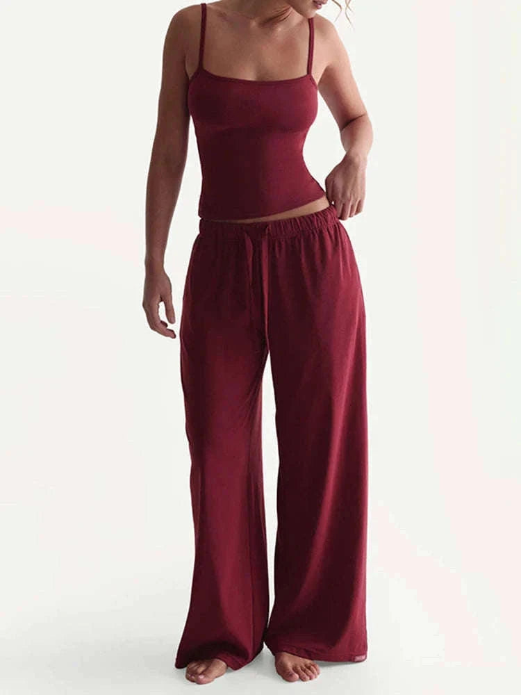 Women’s Backless Camisole & Wide Leg Pants 2-Piece Lounge Set-GRAY / S