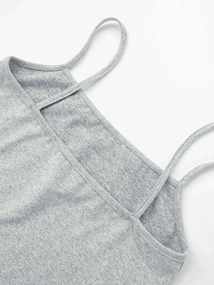 Women’s Backless Camisole & Wide Leg Pants 2-Piece Lounge Set-GRAY / S