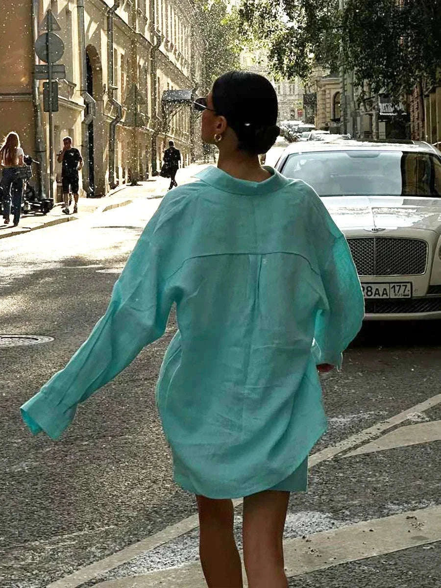 Women's Cotton Lounge Set Shirt and Shorts Casual Summer Outfit-Orange / M