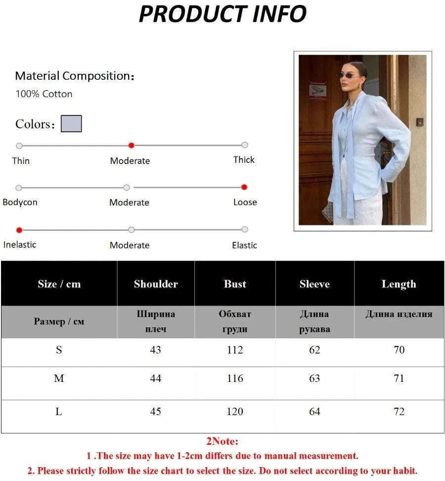 Women’s Cotton Tie Waist Shirt Cardigan Slim Fit Office Layer-Blue / L