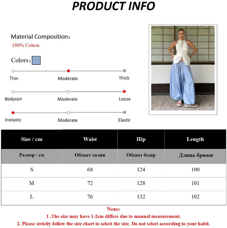 Women’s Cotton Wide Leg Lantern Pants – Loose Elastic Waist Casual Trousers-PInk / L