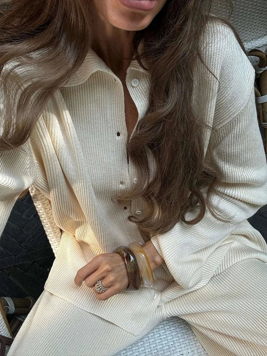Women's Cozy Knit Cardigan and Pants Set – Warm 2 Piece Outfit-Apricot / M