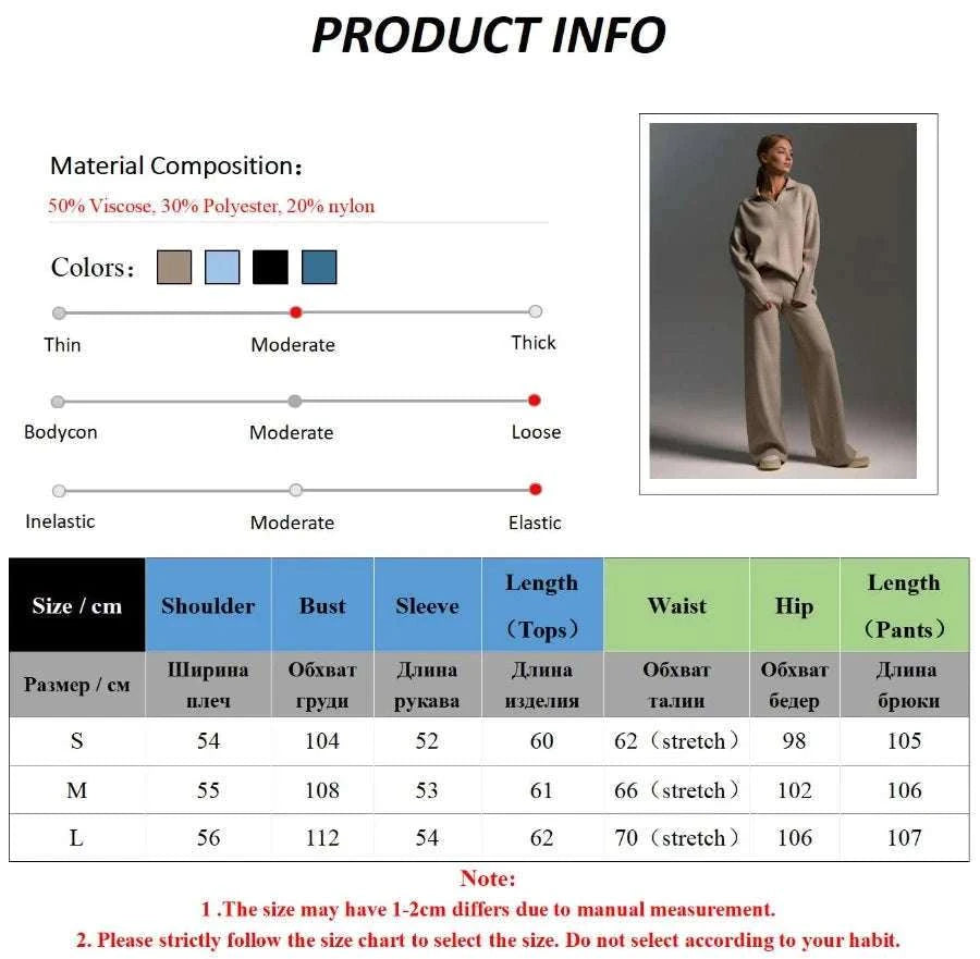 Women’s Cozy Knitted Polo Sweater & Wide Leg Pants Set-