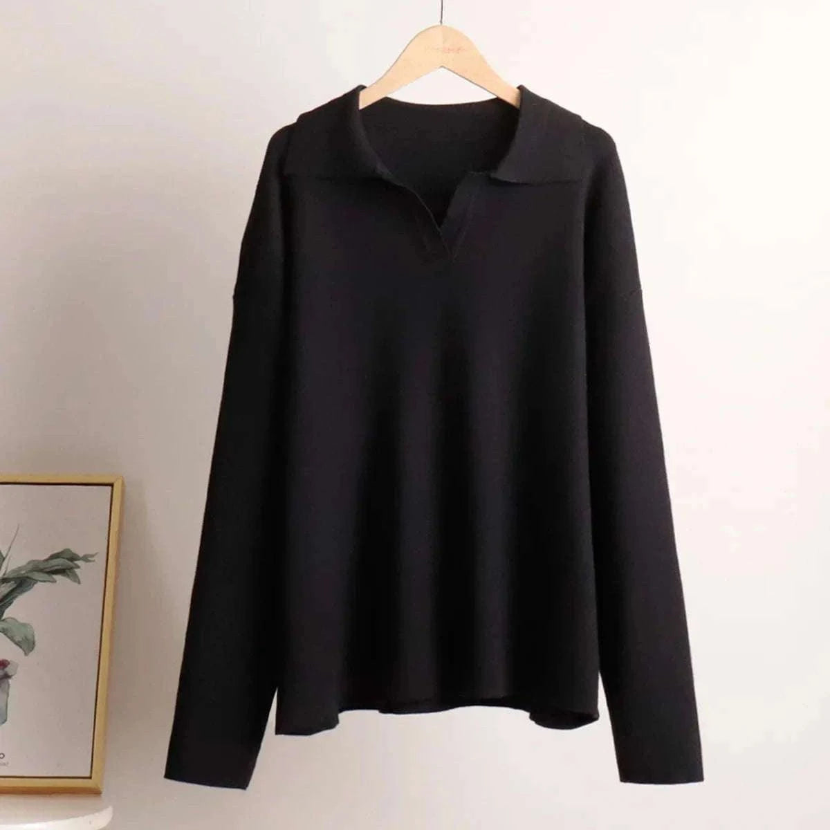Women’s Cozy Knitted Polo Sweater & Wide Leg Pants Set-