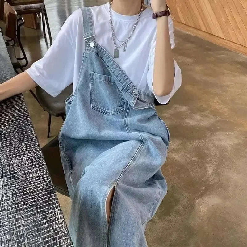 Women’s Denim Overall Dress – Sleeveless Slip Dress-M / Light Blue