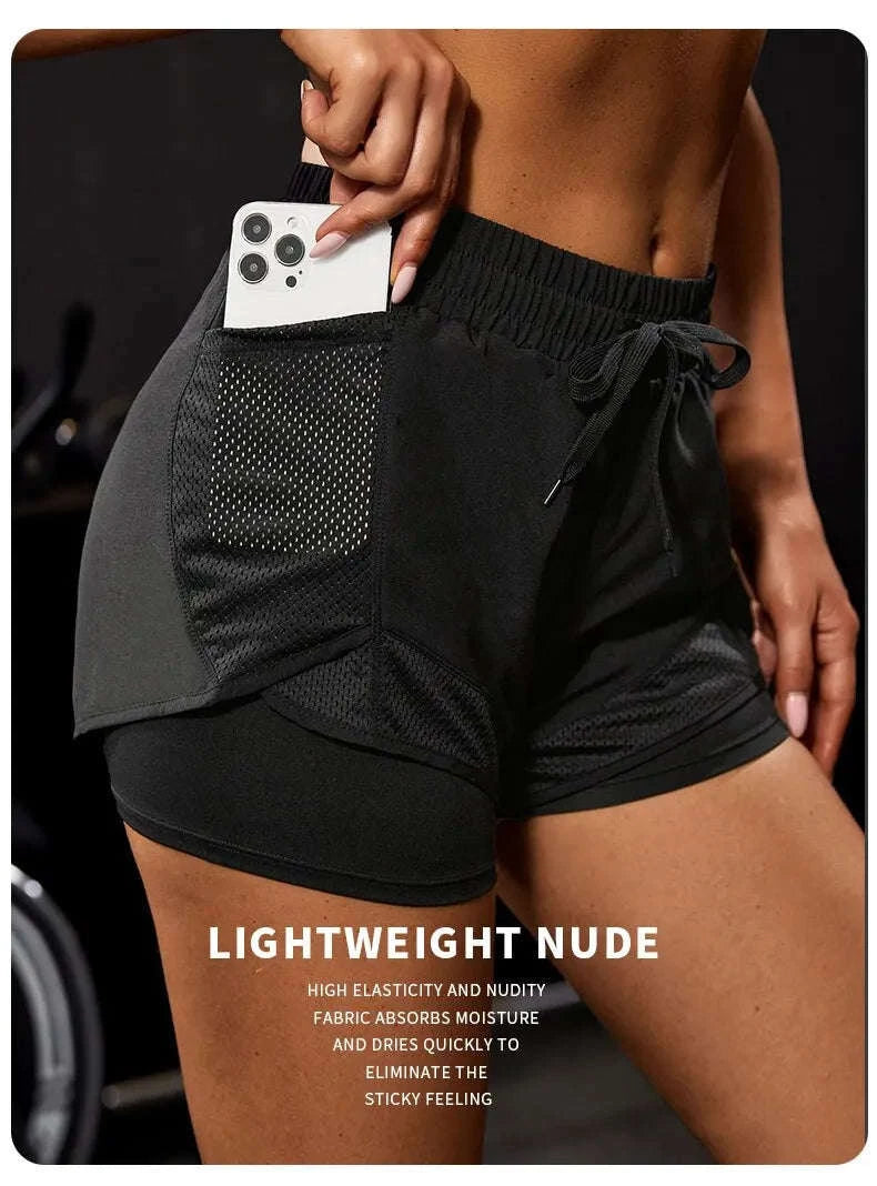 Women’s Fake Two‑Piece Yoga Leggings with Pockets for Running & Training-S / black