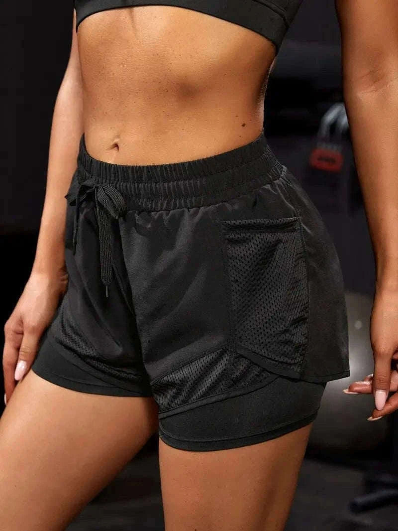 Women’s Fake Two-Piece Yoga Leggings with Pockets-S / black