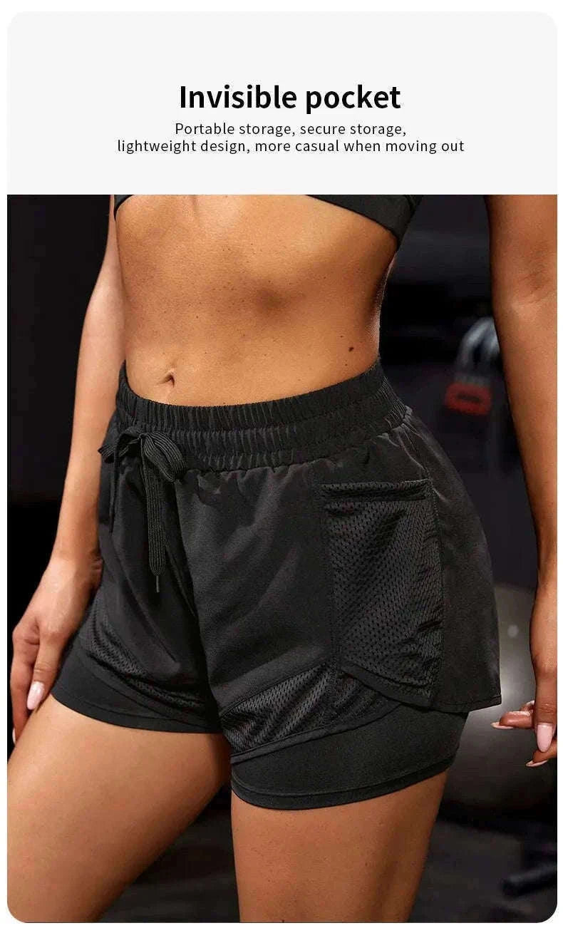 Women’s Fake Two-Piece Yoga Leggings with Pockets-S / black