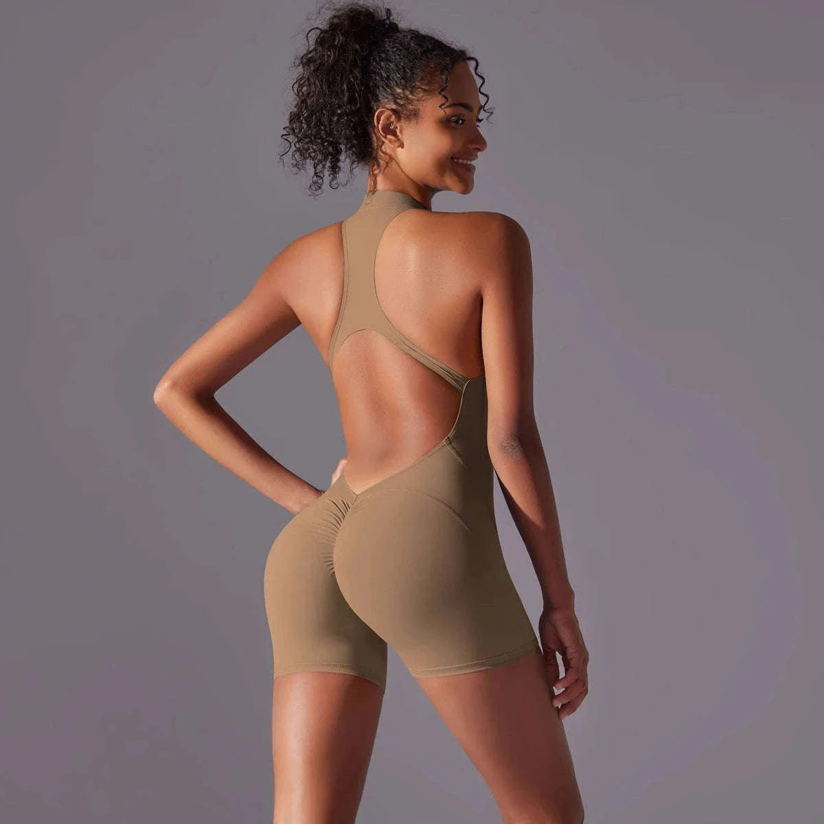 Women’s Fitness Bodysuit for Yoga, Gym and Quick-Dry Comfort-Cocoa / XL