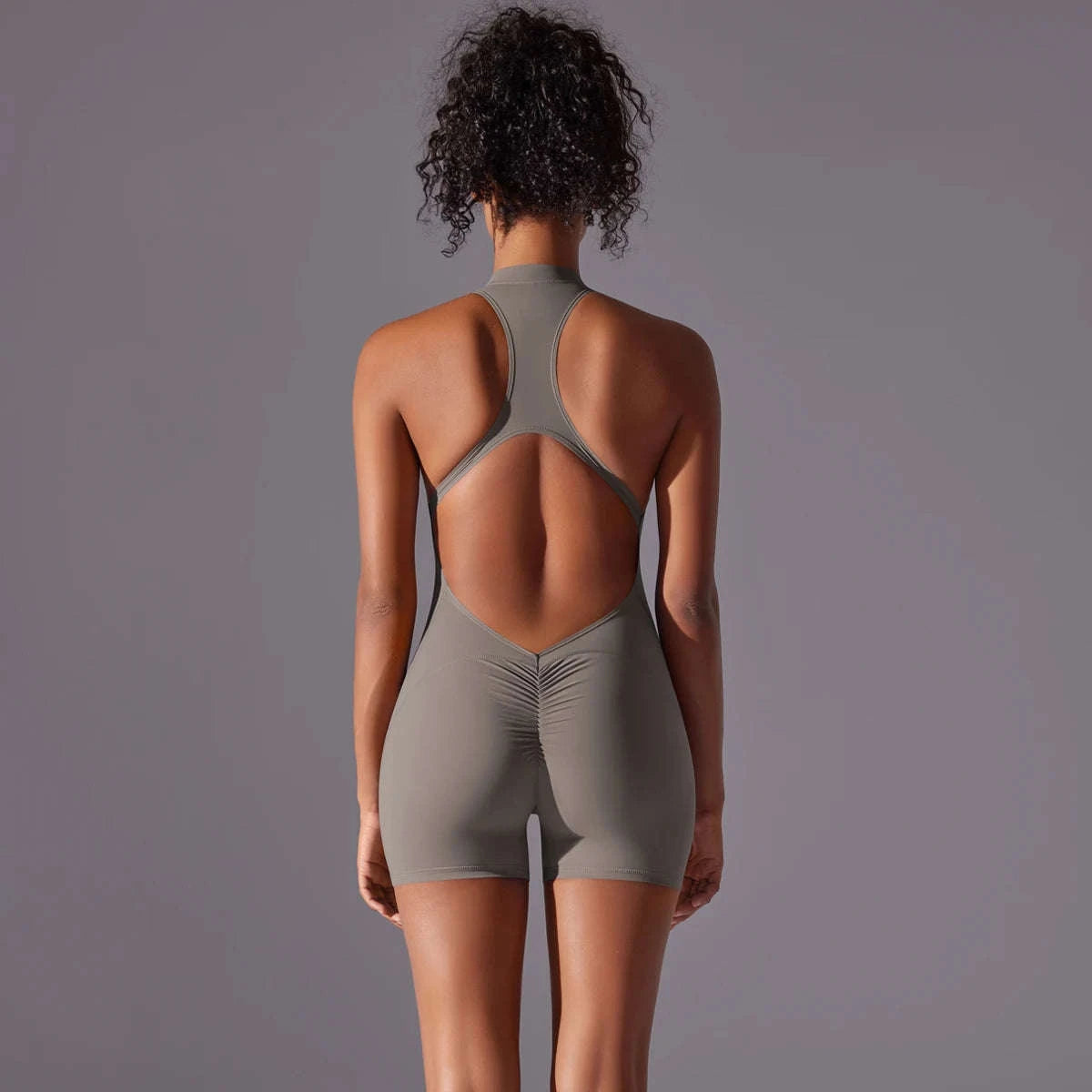 Women's Fitness Bodysuit Yoga & Gym Push‑Up Quick Dry-Cocoa / XL