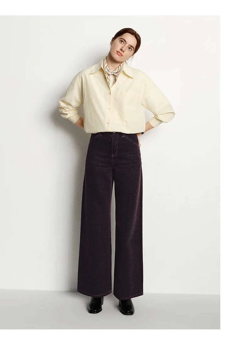 Women’s Fleece-Lined Wide Leg Jeans – Warm Loose Fit Winter Pants-Blue and Coffee / M / China Mainland
