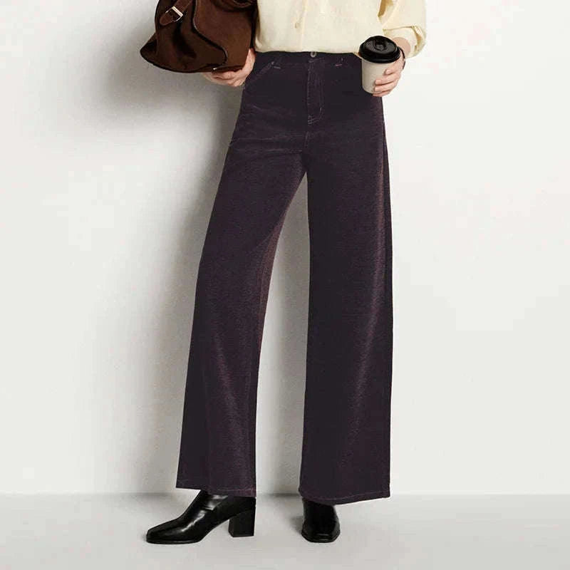 Women’s Fleece-Lined Wide Leg Jeans – Warm Loose Fit Winter Pants-Blue and Coffee / M / China Mainland