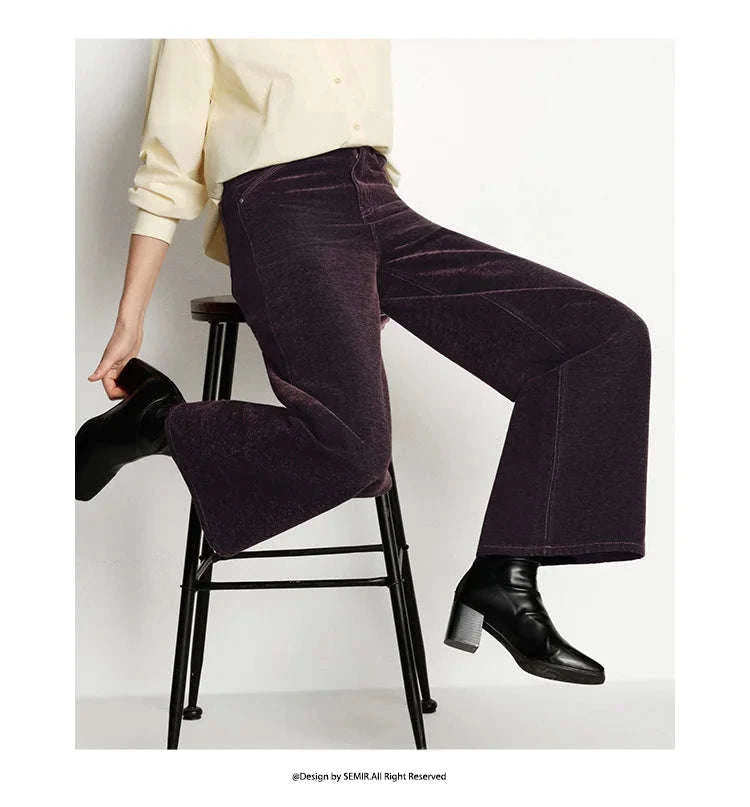Women’s Fleece-Lined Wide Leg Jeans – Warm Loose Fit Winter Pants-Blue and Coffee / M / China Mainland