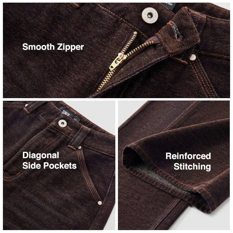 Women’s Fleece-Lined Wide Leg Jeans – Warm Loose Fit Winter Pants-Blue and Coffee / M / China Mainland