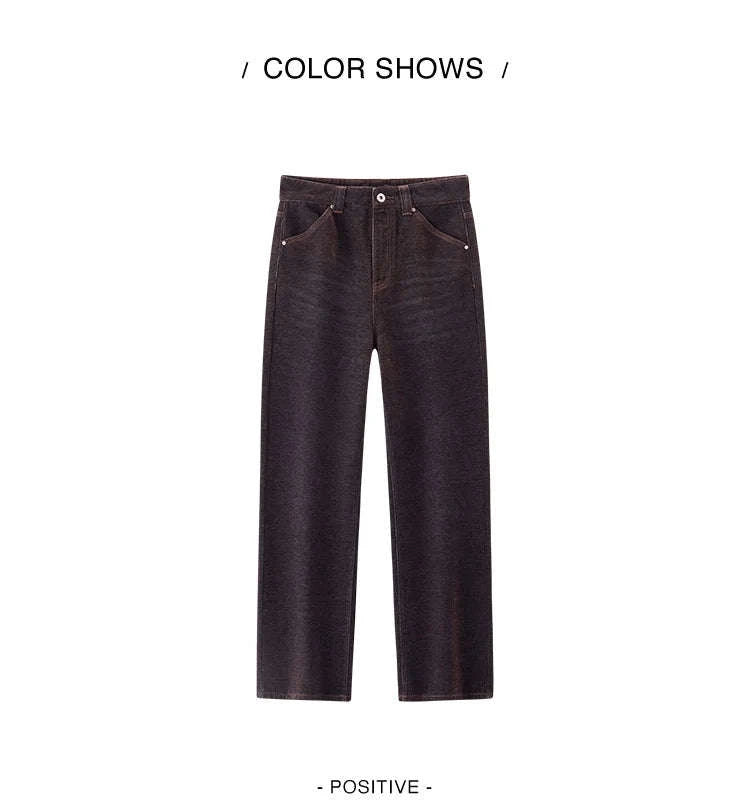 Women’s Fleece-Lined Wide Leg Jeans – Warm Loose Fit Winter Pants-Blue and Coffee / M / China Mainland
