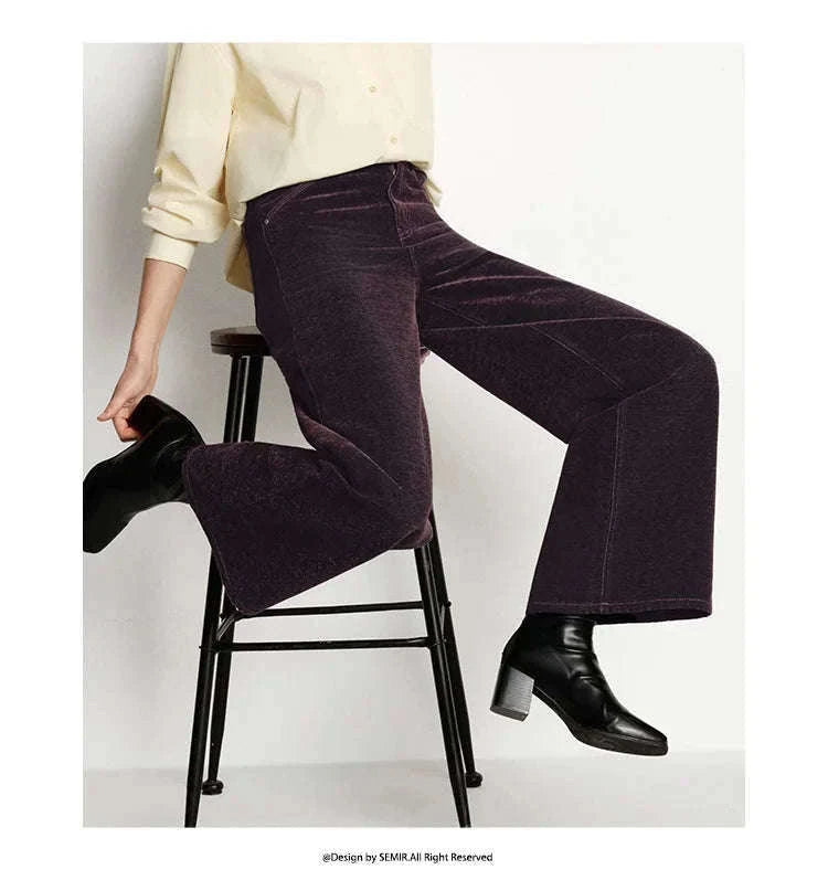 Women’s Fleece-Lined Wide Leg Jeans – Warm Loose Fit Winter Pants-Blue and Coffee / M / China Mainland