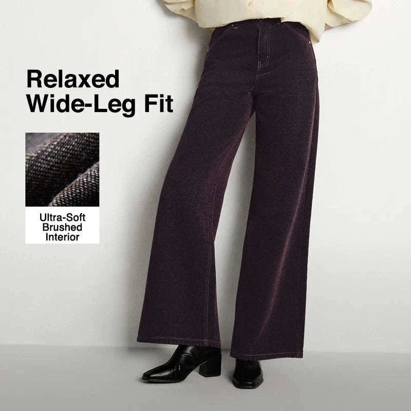 Women’s Fleece-Lined Wide Leg Jeans – Warm Loose Fit Winter Pants-Blue and Coffee / M / China Mainland