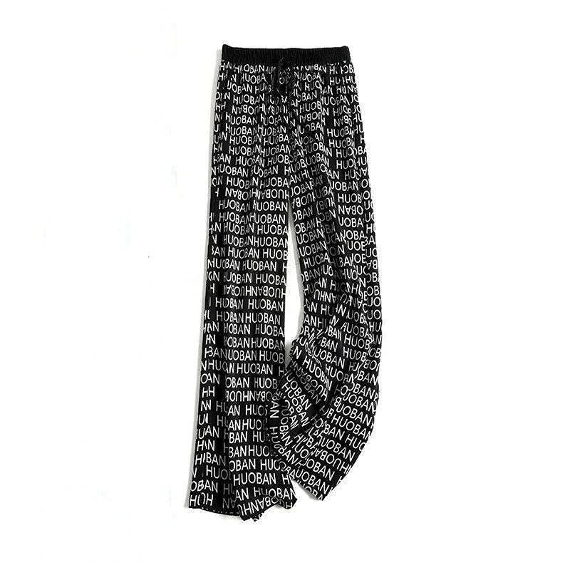Women’s Floral Wide Leg Drawstring Pants with High Waist-aixinyinhua / L(42.5-55)KG