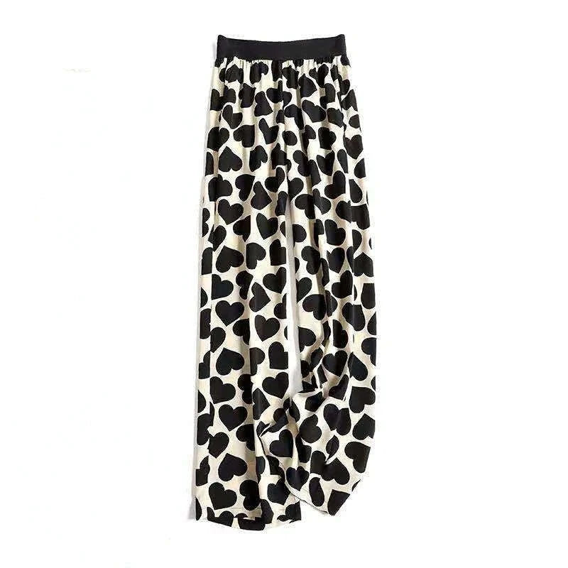 Women’s Floral Wide Leg Drawstring Pants with High Waist-aixinyinhua / L(42.5-55)KG