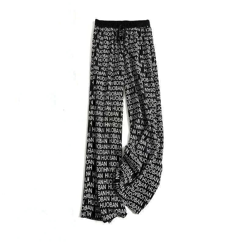Women’s Floral Wide Leg Drawstring Pants with High Waist-aixinyinhua / L(42.5-55)KG