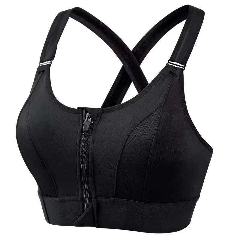 Women's Front-Zipper Sports Bra-black / 3XL