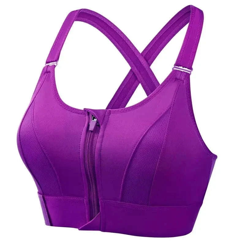 Women's Front-Zipper Sports Bra-black / 3XL
