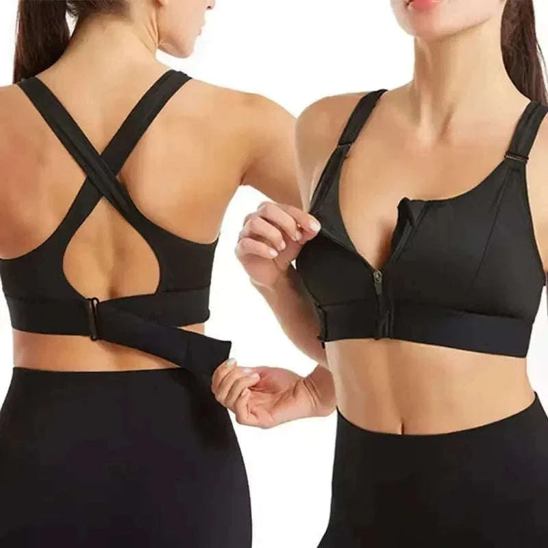 Women's Front-Zipper Sports Bra for Easy Support-black / 3XL