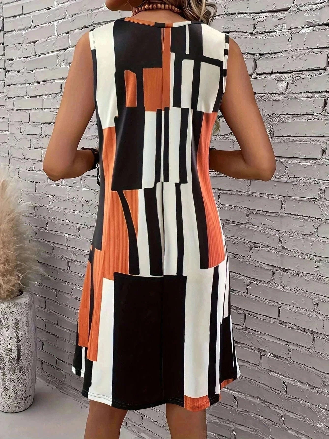 Women’s Geometric Pattern Sleeveless Summer Dress-FM 6162 / S