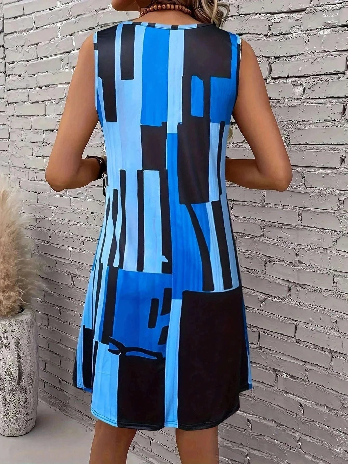 Women’s Geometric Pattern Sleeveless Summer Dress-FM 6162 / S