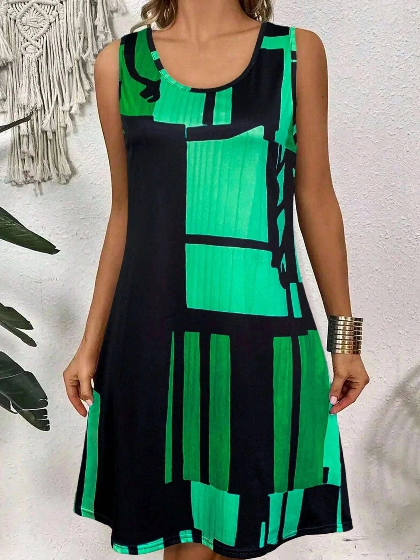 Women’s Geometric Pattern Sleeveless Summer Dress-FM 6162 / S