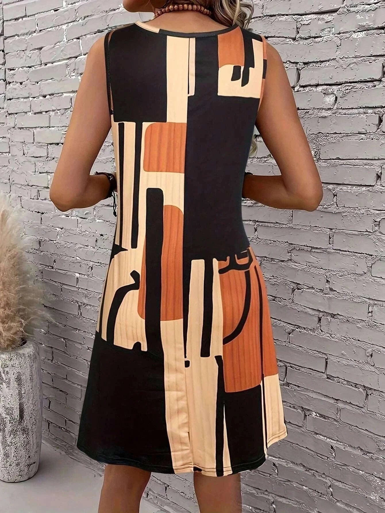 Women’s Geometric Pattern Sleeveless Summer Dress-FM 6162 / S