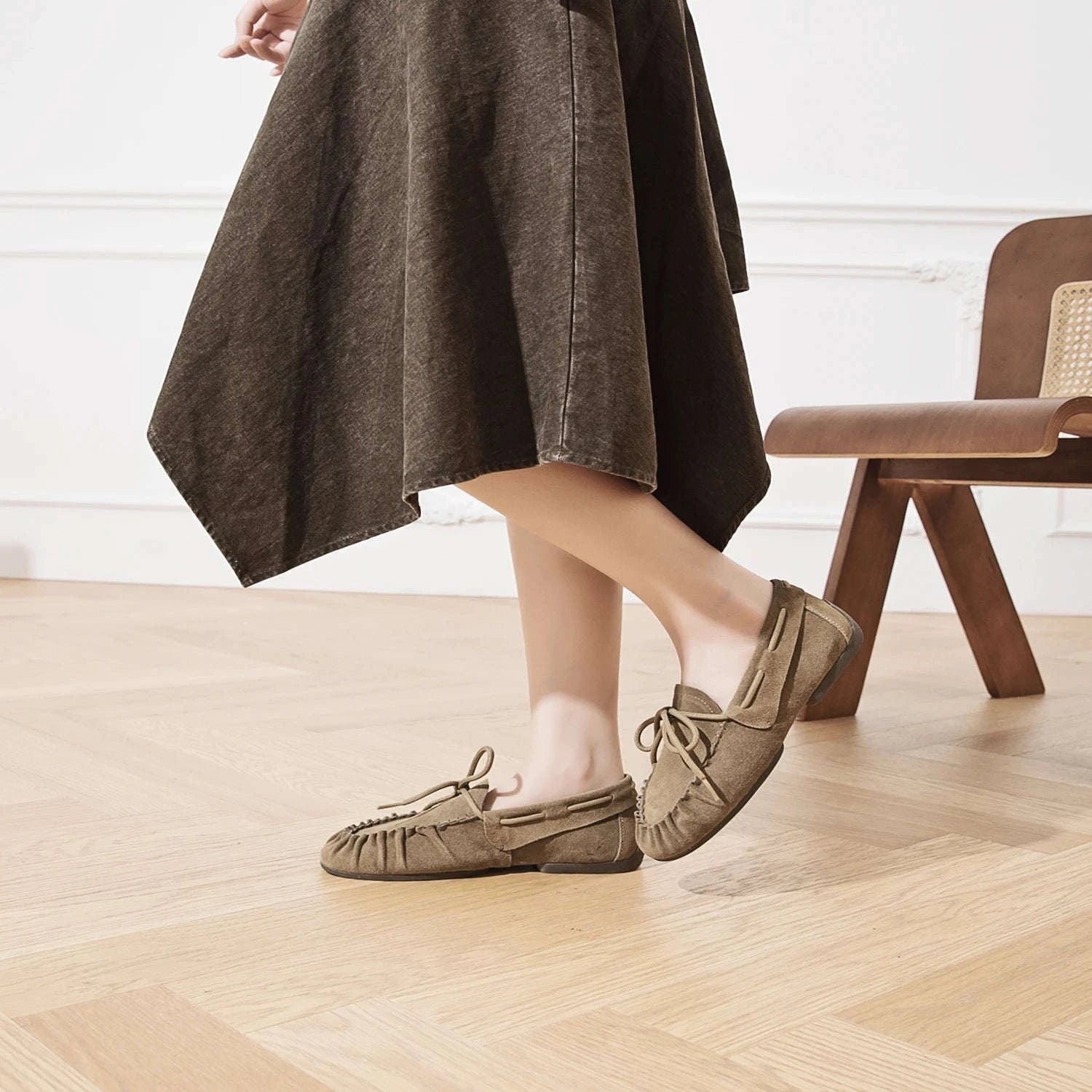 Women's Hand-Sewn Pleated Loafers Flats-brown / 39 / China Mainland
