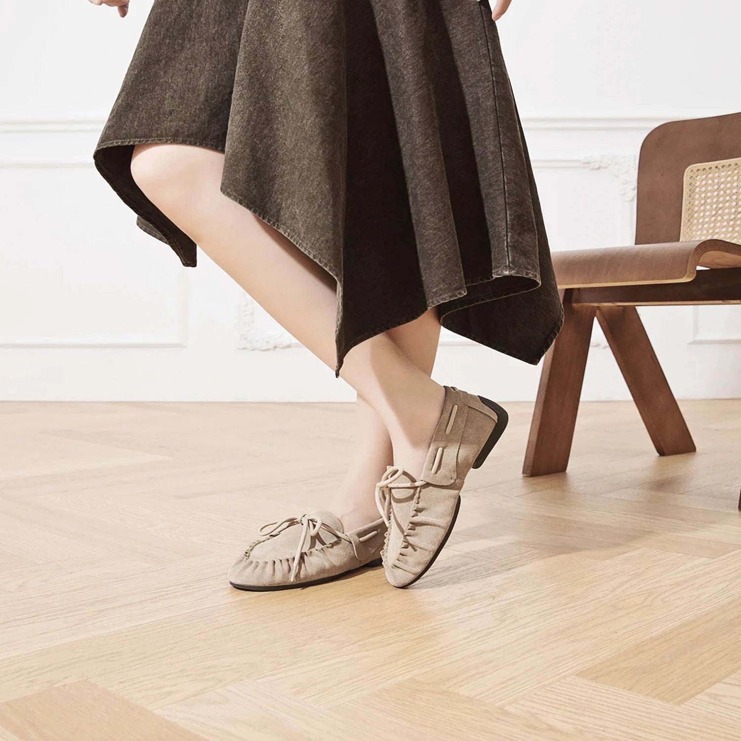 Women's Hand-Sewn Pleated Loafers Flats-brown / 39 / China Mainland