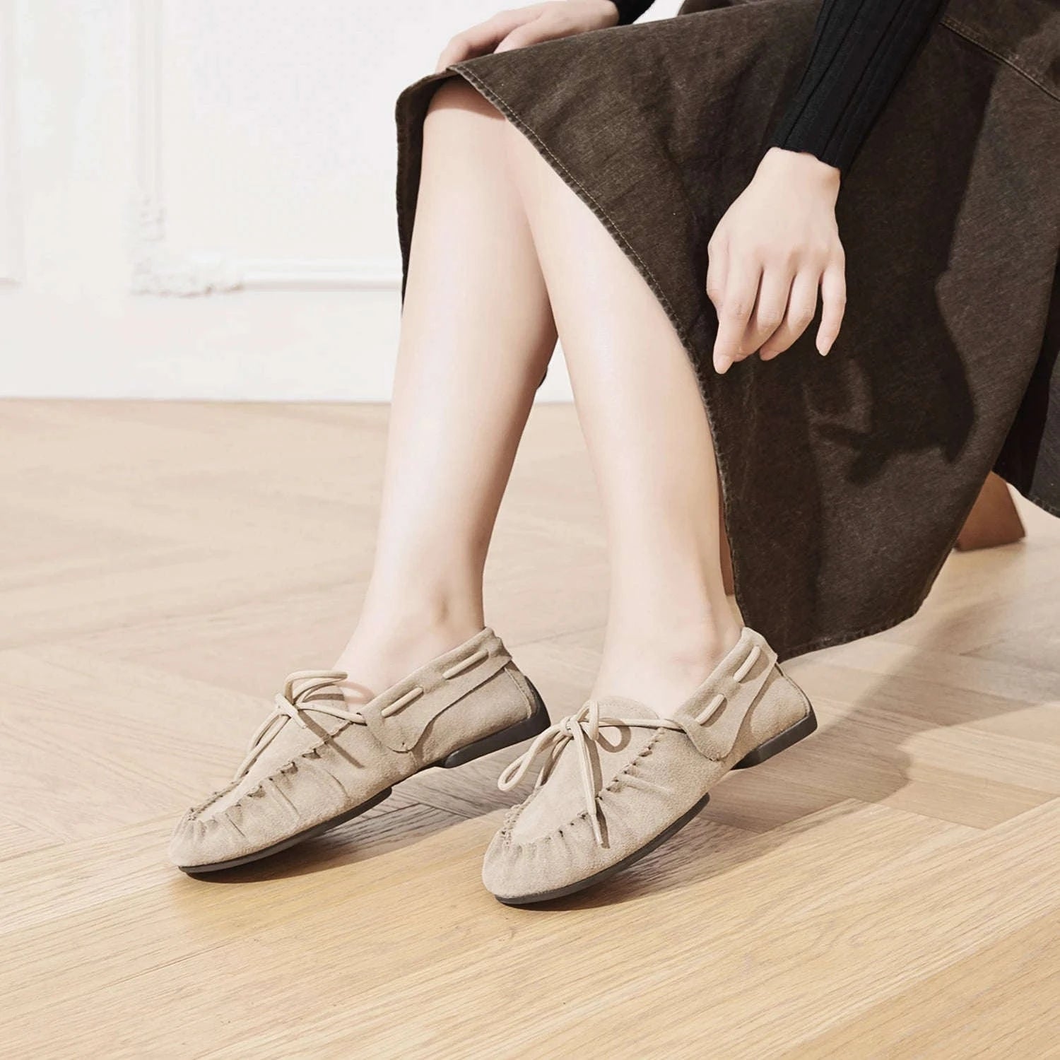 Women's Hand-Sewn Pleated Loafers Flats-brown / 39 / China Mainland