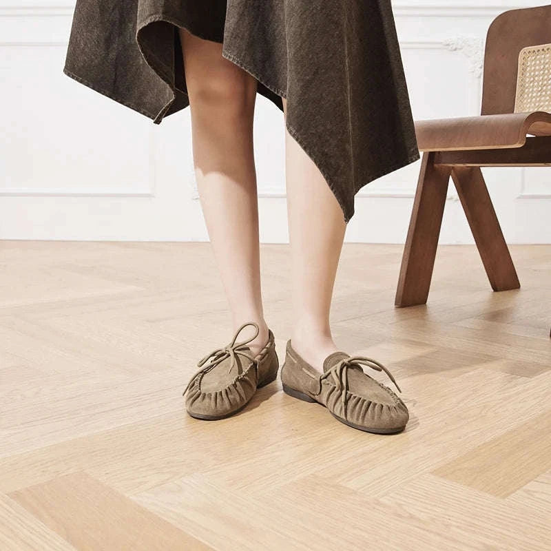 Women's Hand-Sewn Pleated Loafers Flats-brown / 39 / China Mainland