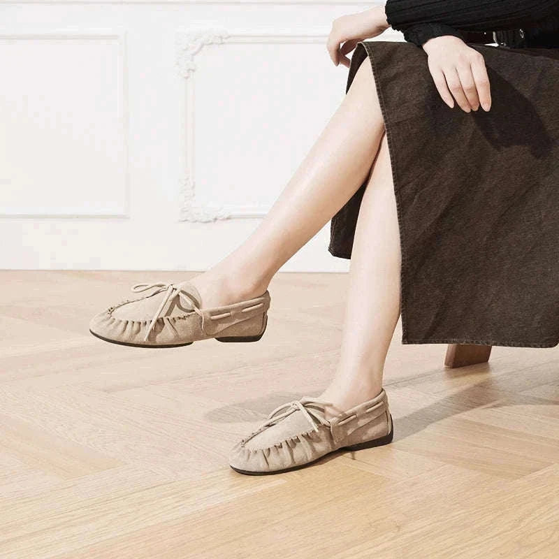 Women's Hand-Sewn Pleated Loafers Flats-brown / 39 / China Mainland