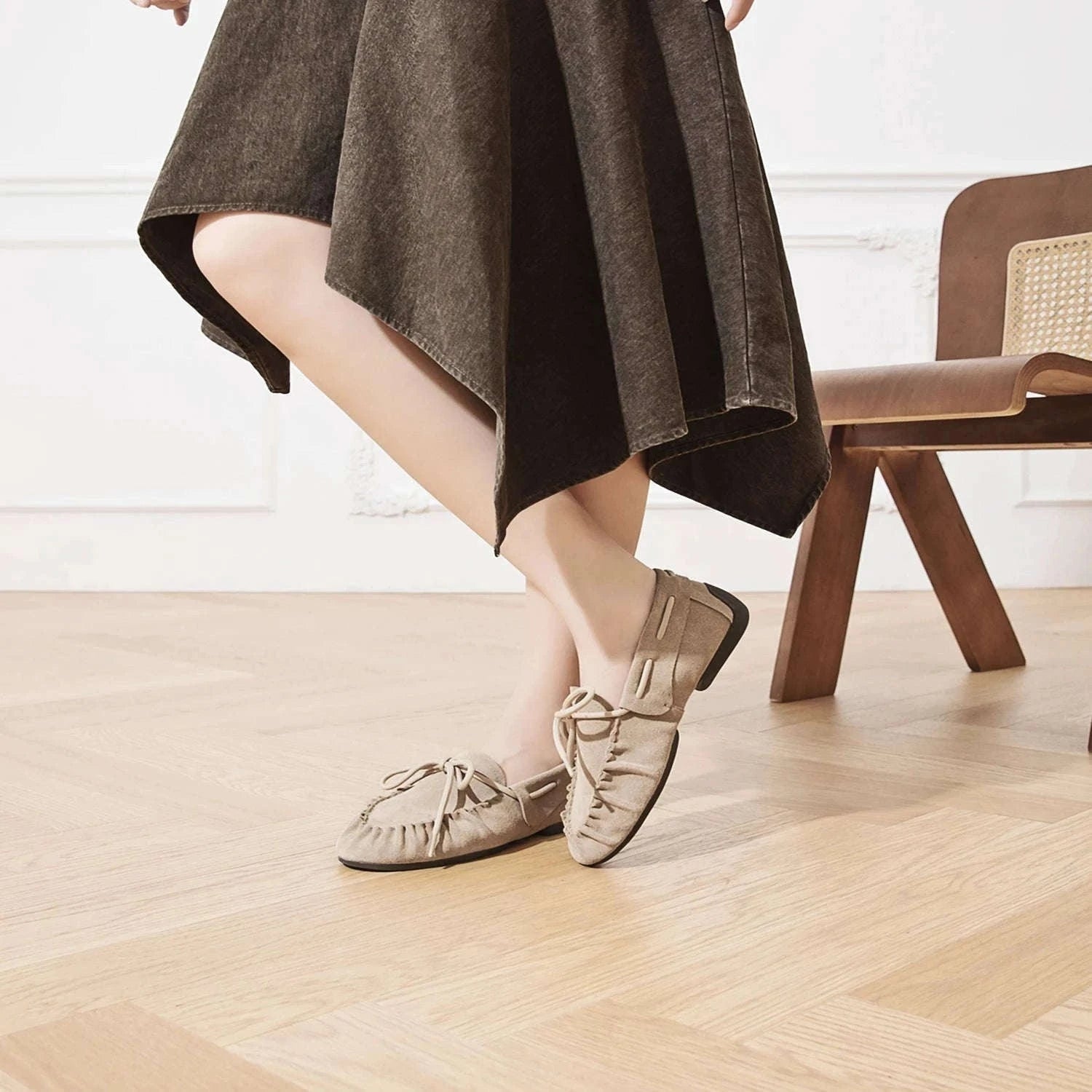 Women's Hand-Sewn Pleated Loafers Flats-brown / 39 / China Mainland