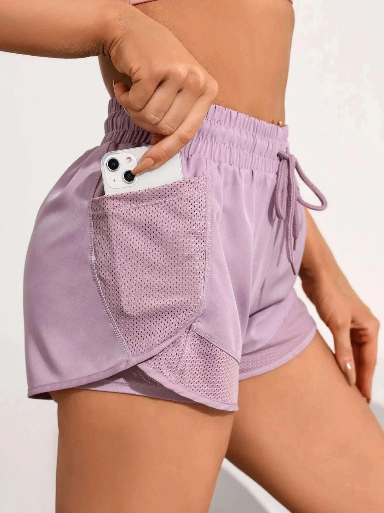 Women’s High-Waist Yoga Shorts with Mesh and Side Pocket-rose red / L
