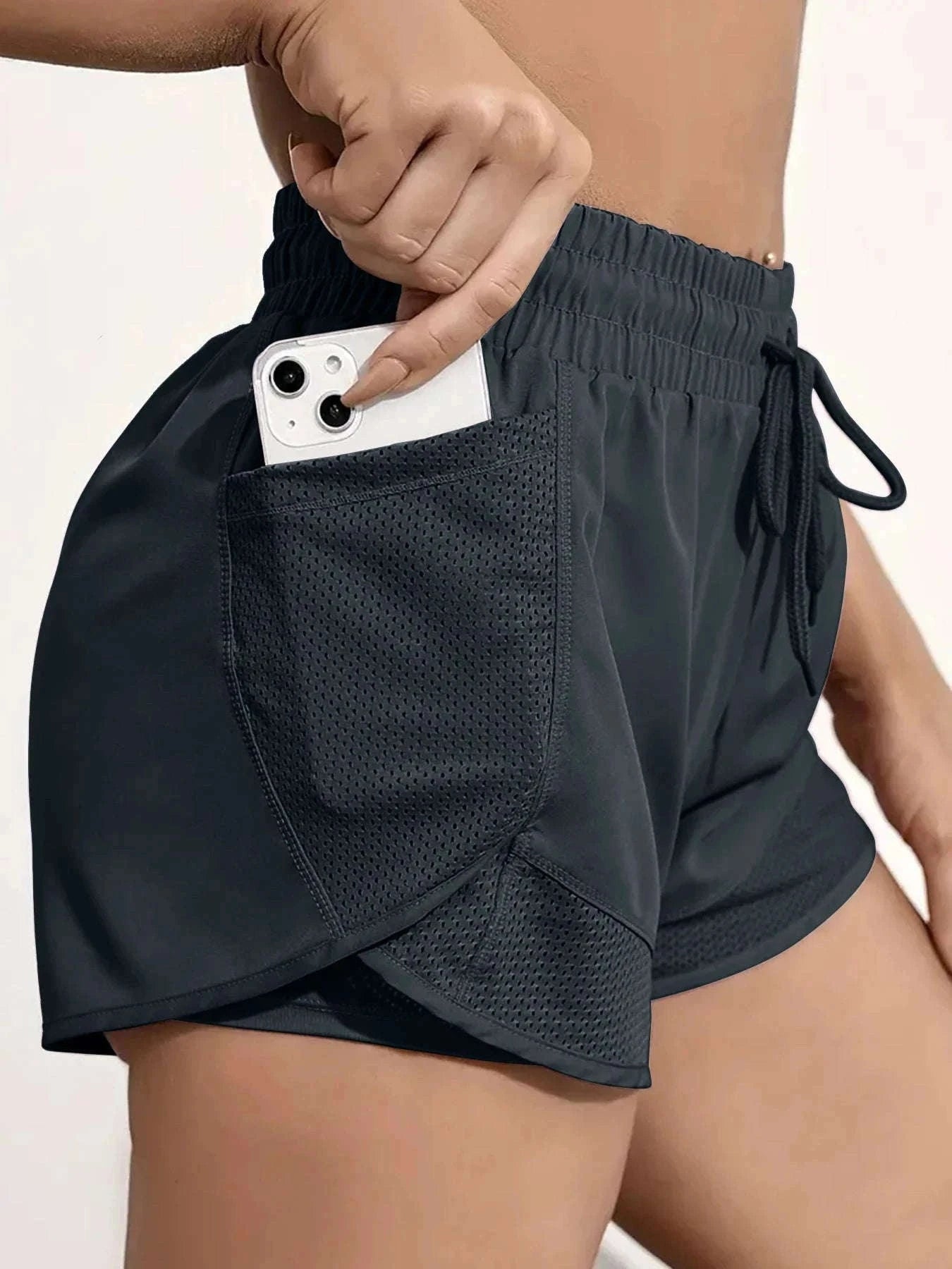 Women’s High-Waist Yoga Shorts with Mesh and Side Pocket-rose red / L