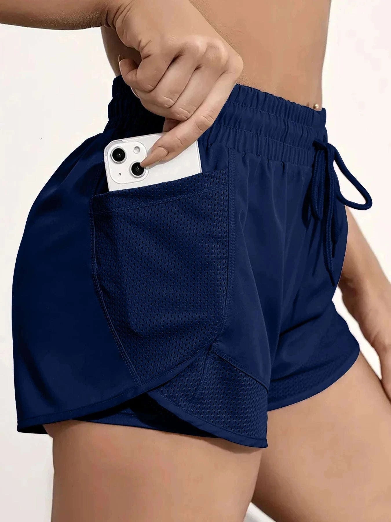 Women’s High-Waist Yoga Shorts with Mesh and Side Pocket-rose red / L